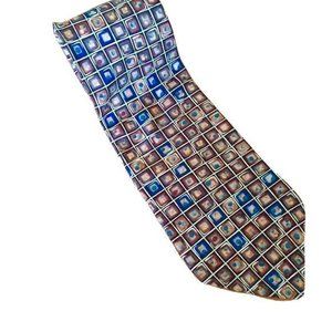 Henry Grethel Mens 100% Silk 58"  Classic Wide 4" Square Multicolored Brown